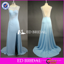 ED Bridal Sexy Sparkle Beaded See Through Bodice Cap Sleeve Backless Chiffon Longue Robe de soirée 2017